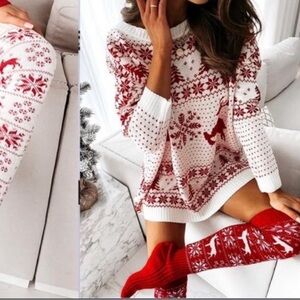 Red-Over the knee warm winter Christmas socks